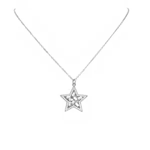 Silver Cubic Zirconia Baguette Star Pendant Necklace