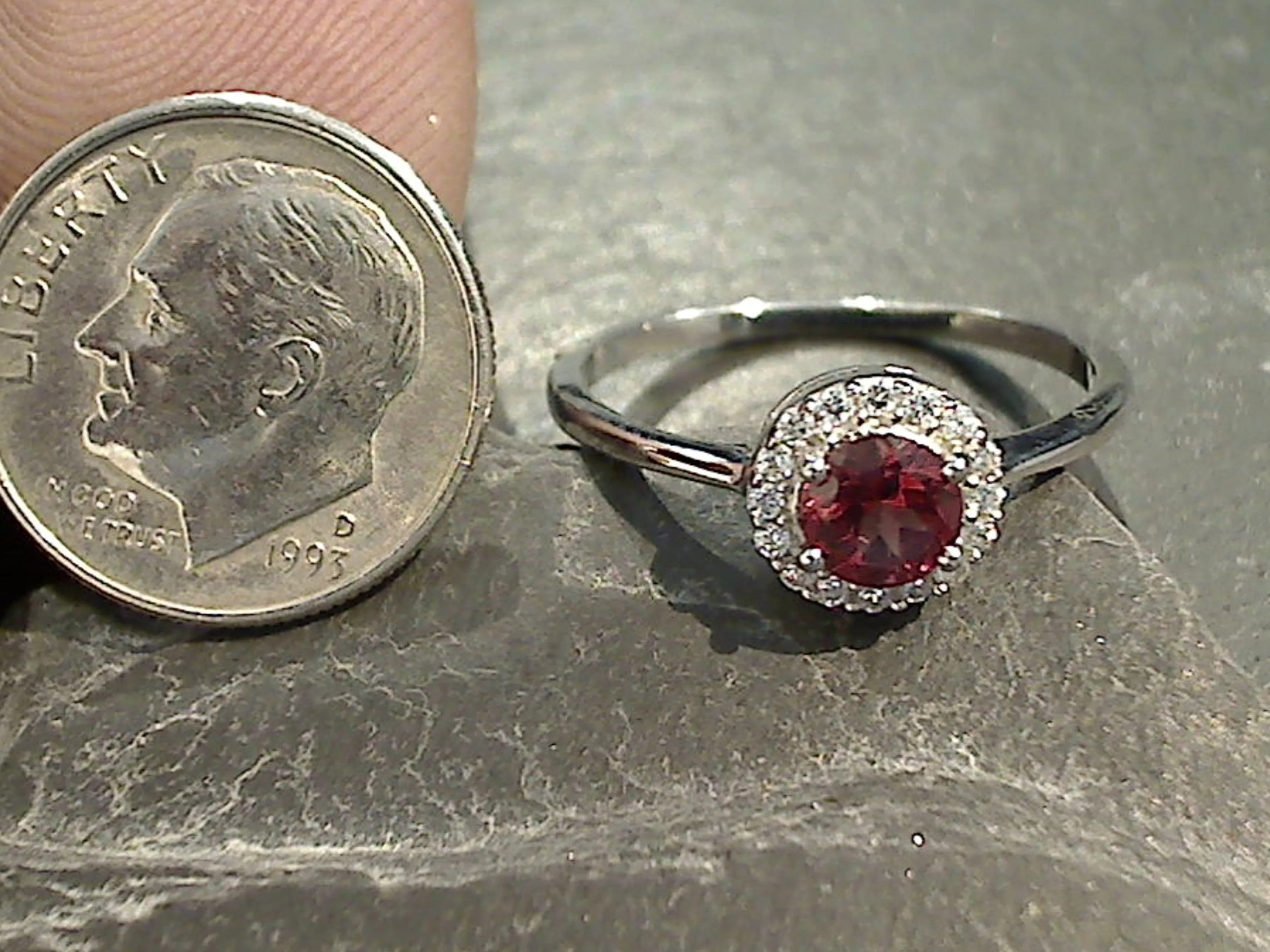 Size 9 Garnet, CZ, Sterling Silver Ring