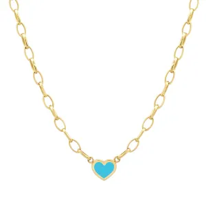 Small Edith Link Necklace with Turquoise Inlay Heart