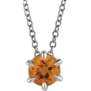 Sterling Silver 6 mm Natural Citrine Solitaire 16-18" Necklace