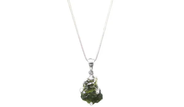 Sterling Silver Adjustable Mini Half-Moon Shaped Moldavite Necklace