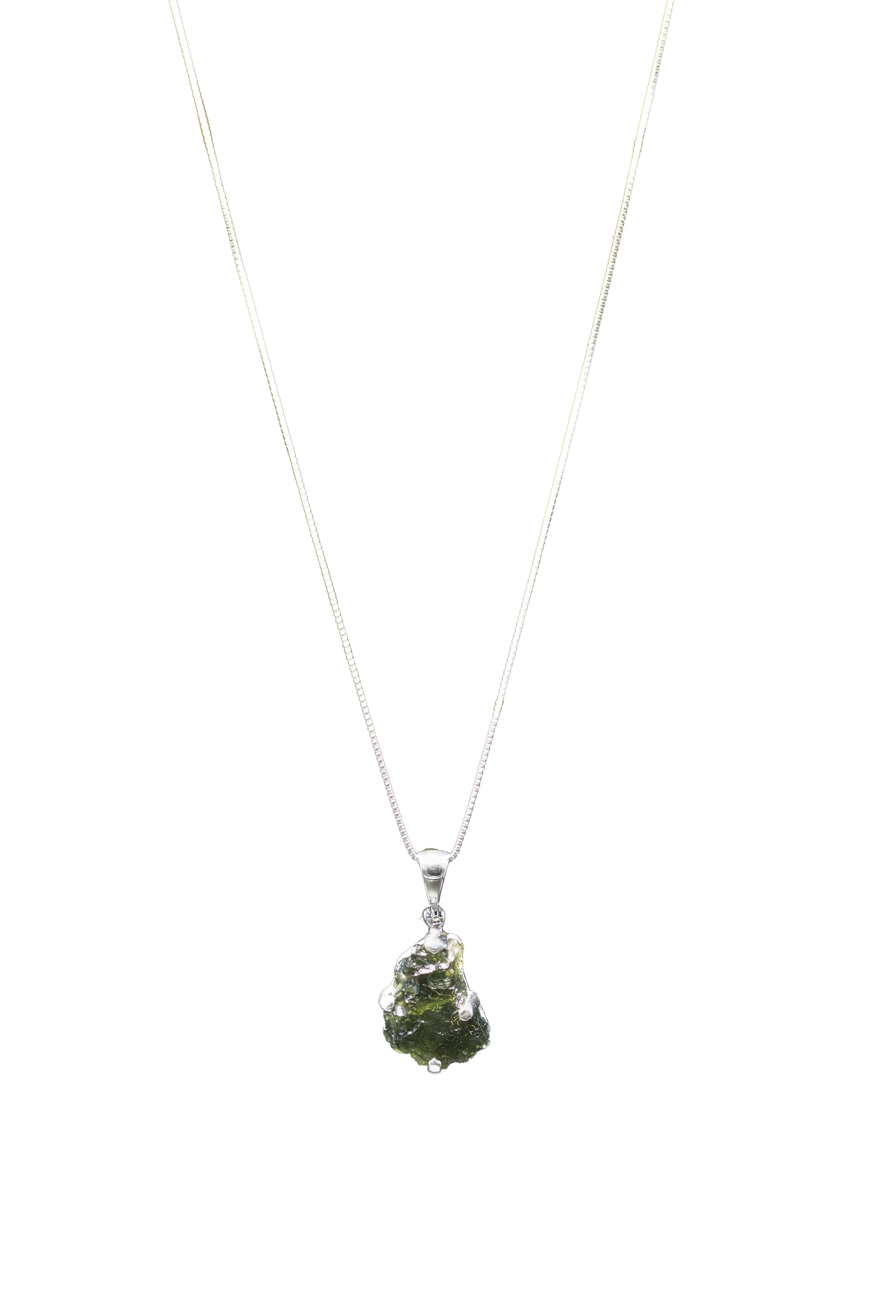 Sterling Silver Adjustable Mini Half-Moon Shaped Moldavite Necklace