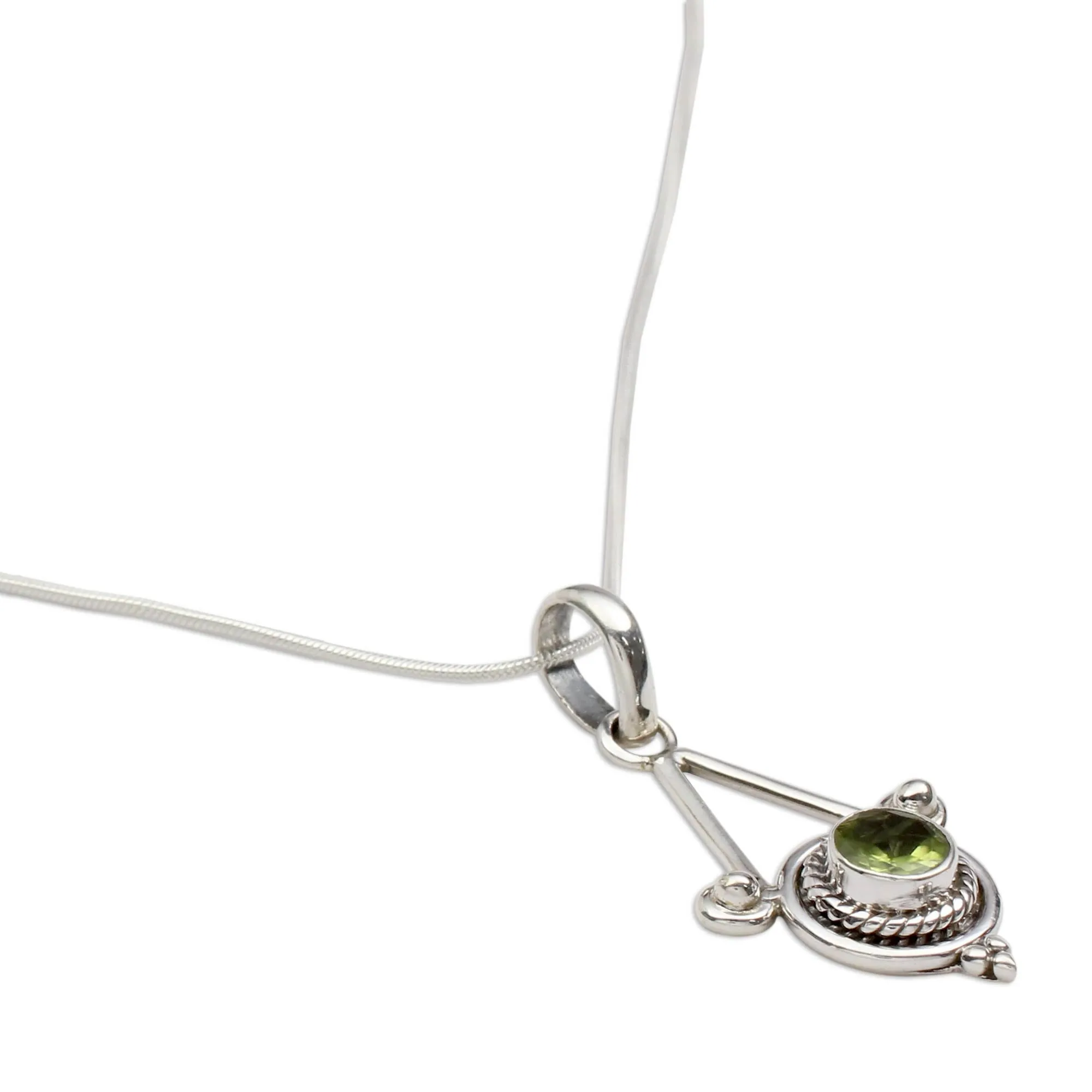 Sterling Silver and Peridot Necklace Modern Indian Jewelry  - Chennai Promise | NOVICA