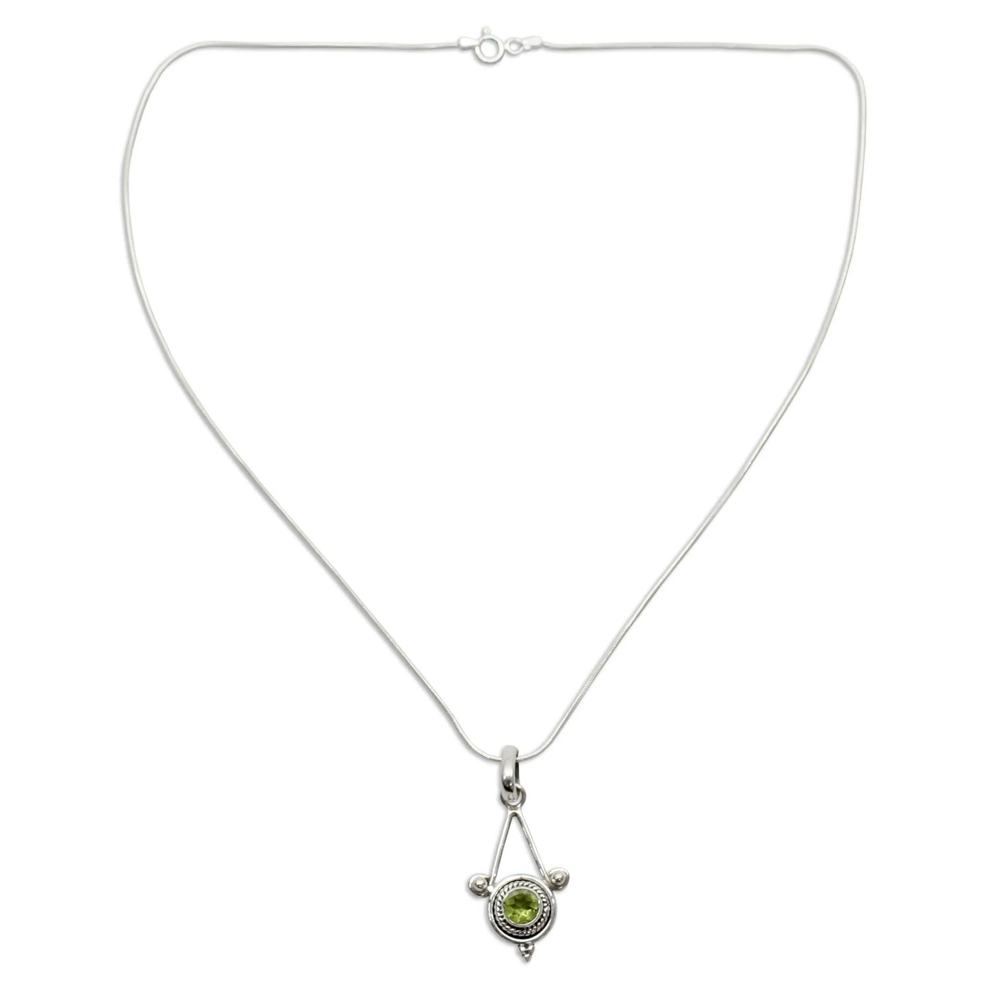 Sterling Silver and Peridot Necklace Modern Indian Jewelry  - Chennai Promise | NOVICA