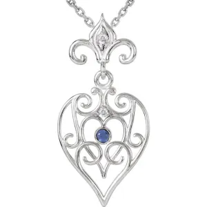 Sterling Silver Genuine Blue Sapphire & .025 CTW Diamond 18" Necklace