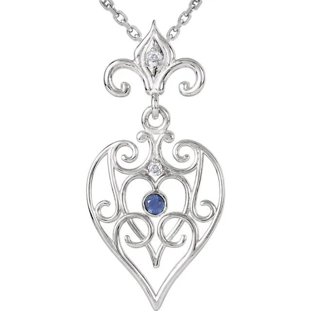 Sterling Silver Genuine Blue Sapphire & .025 CTW Diamond 18" Necklace