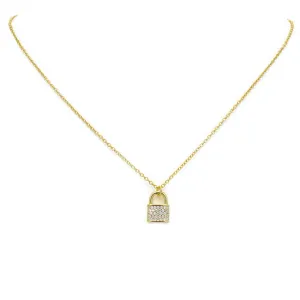 Sterling Silver Gold Plated CZ Lock Necklace