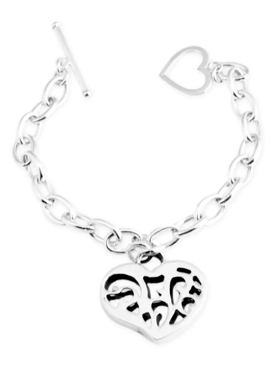 Sterling Silver Heart Tag Toggle Bracelet