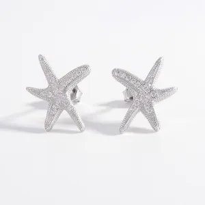 Sterling Silver Inlaid Zircon Starfish Earrings