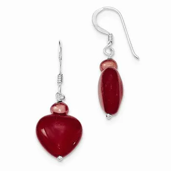 Sterling Silver Red Hearts/Freshwater Cultured Pearl Earrings