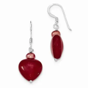 Sterling Silver Red Hearts/Freshwater Cultured Pearl Earrings