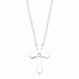 Sterling Silver Round Brilliant Cut Diamond Set Kids Cross Necklace