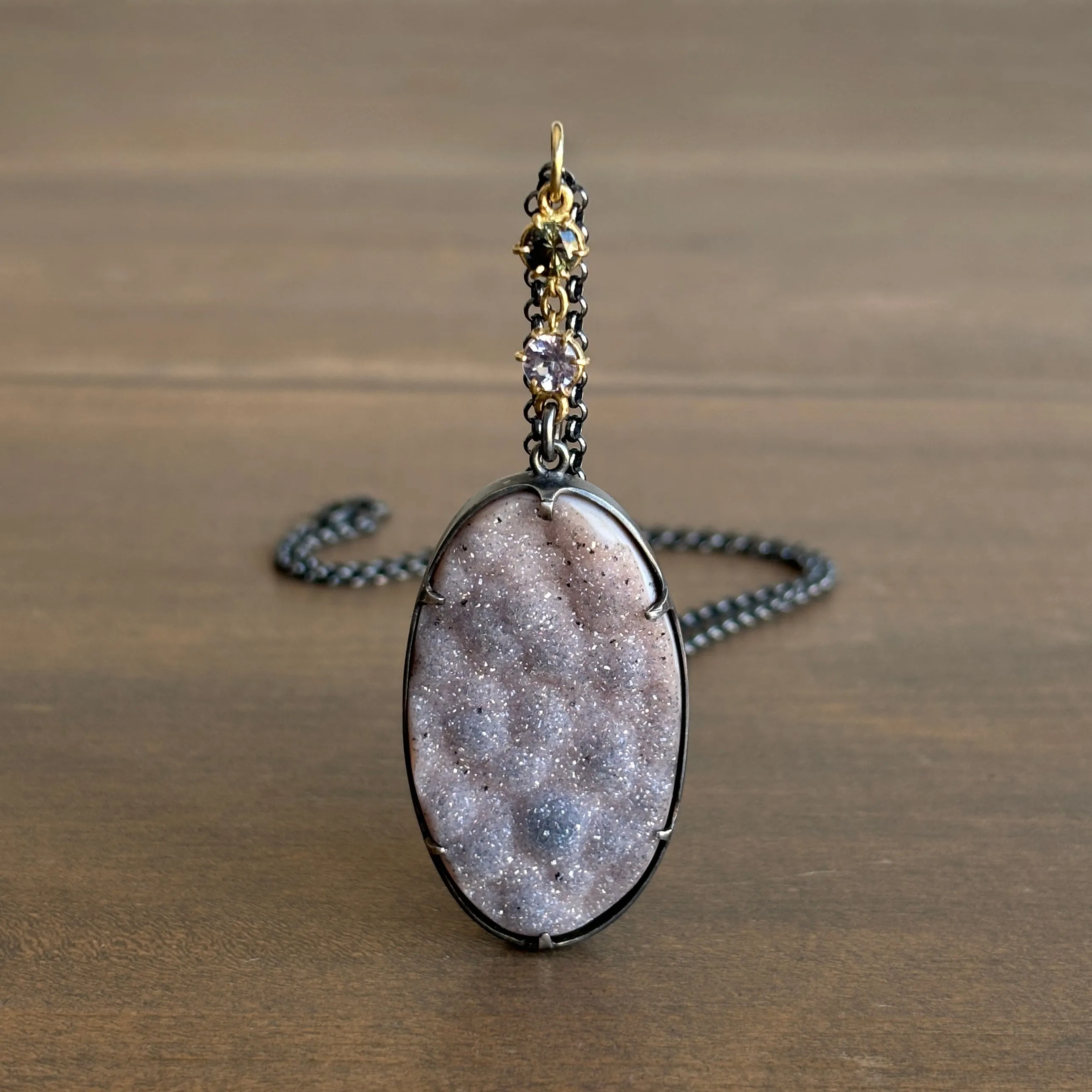 Terra Pendant with Smoky Lavender Drusy and Umba Sapphire