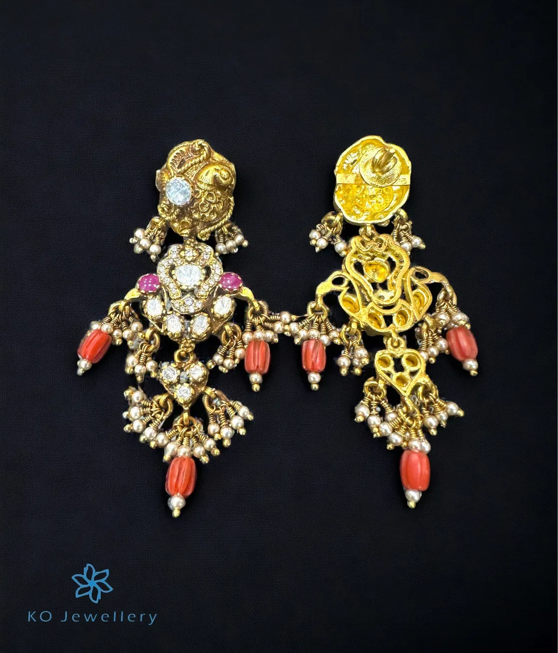 The Rangana Silver Peacock Kundan Earrings