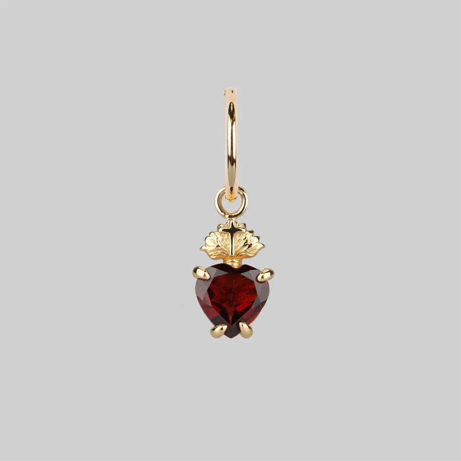 The Sacred Heart Garnet Earrings - Gold