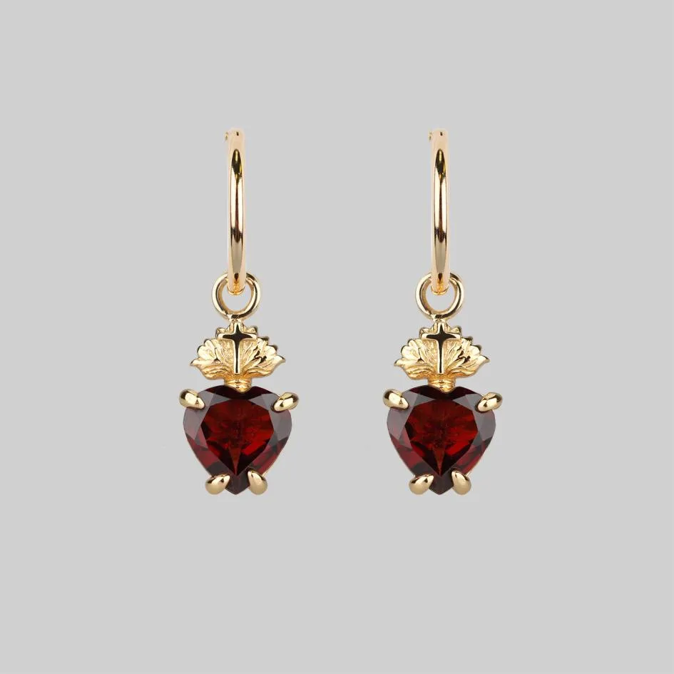 The Sacred Heart Garnet Earrings - Gold