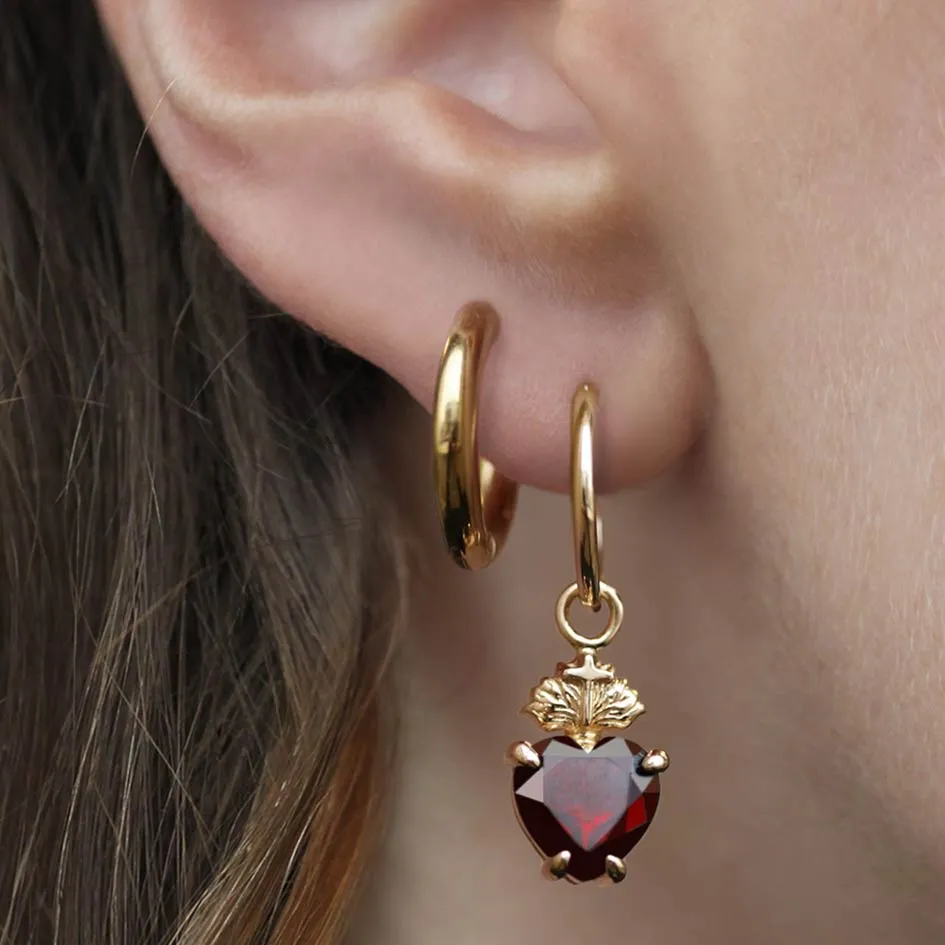 The Sacred Heart Garnet Earrings - Gold