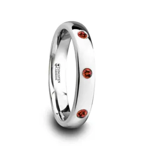 Thorsten MAERA 3 Red Ruby Polished and Domed Tungsten Carbide Wedding Ring- 4mm