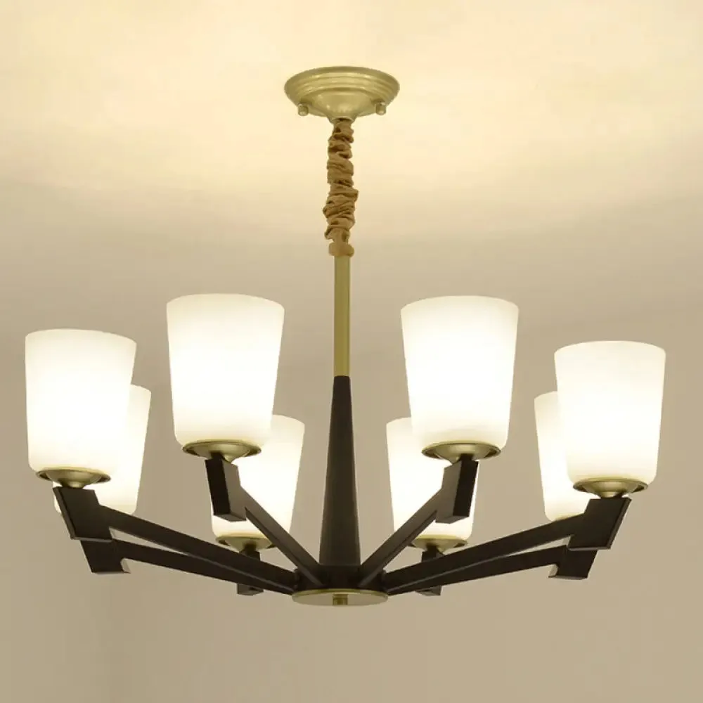 Traditional Cone Frosted Glass Chandelier in Black - Pendant Lighting for Living Room: 6/8/12 Lights