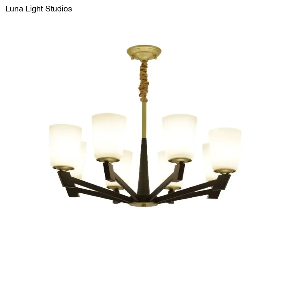 Traditional Cone Frosted Glass Chandelier in Black - Pendant Lighting for Living Room: 6/8/12 Lights