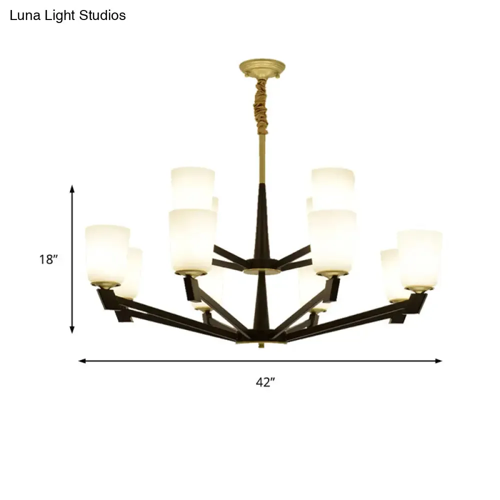 Traditional Cone Frosted Glass Chandelier in Black - Pendant Lighting for Living Room: 6/8/12 Lights