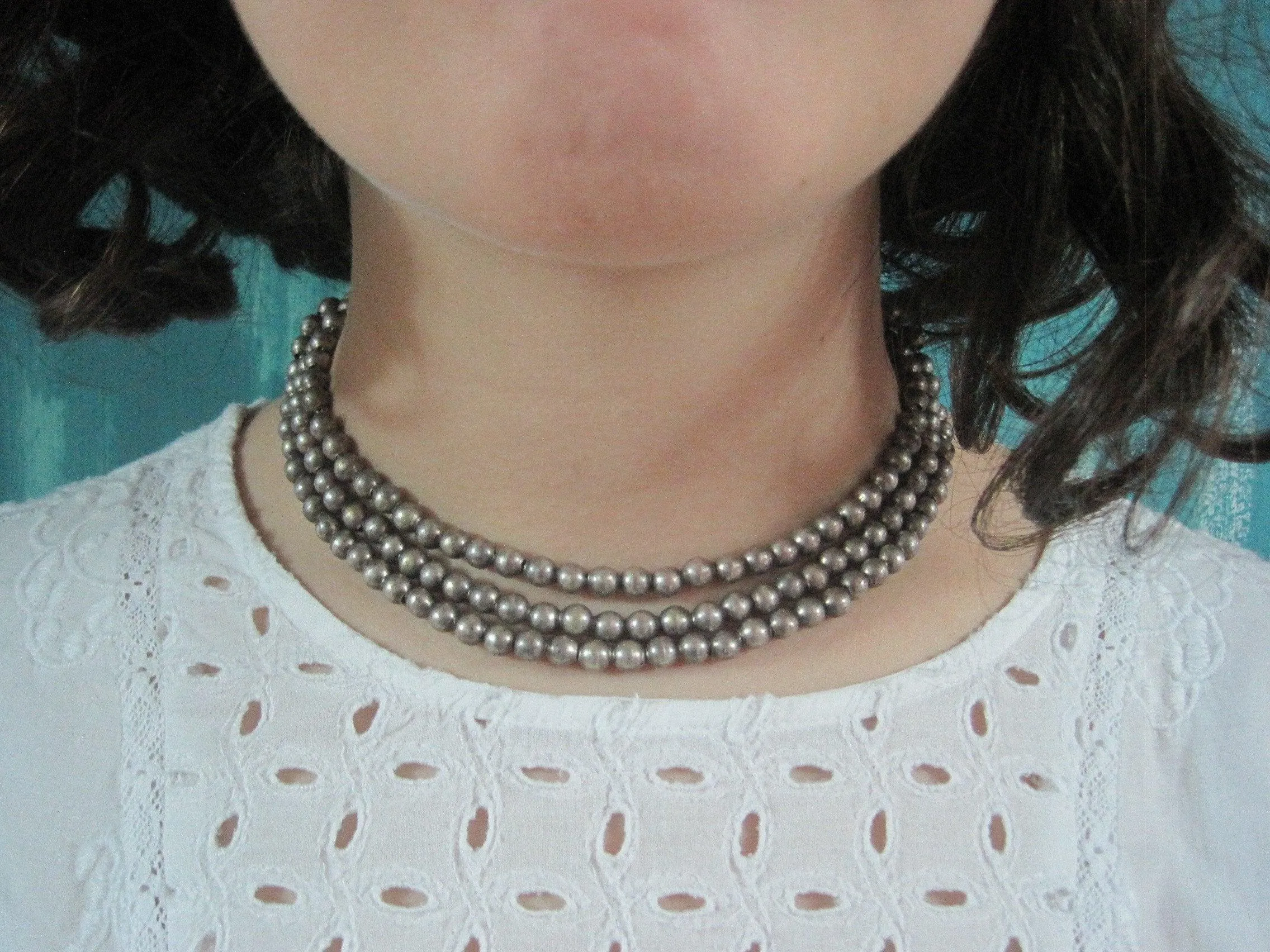 Triple Strand Sterling Mexican Ball Necklace