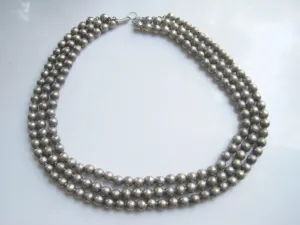 Triple Strand Sterling Mexican Ball Necklace