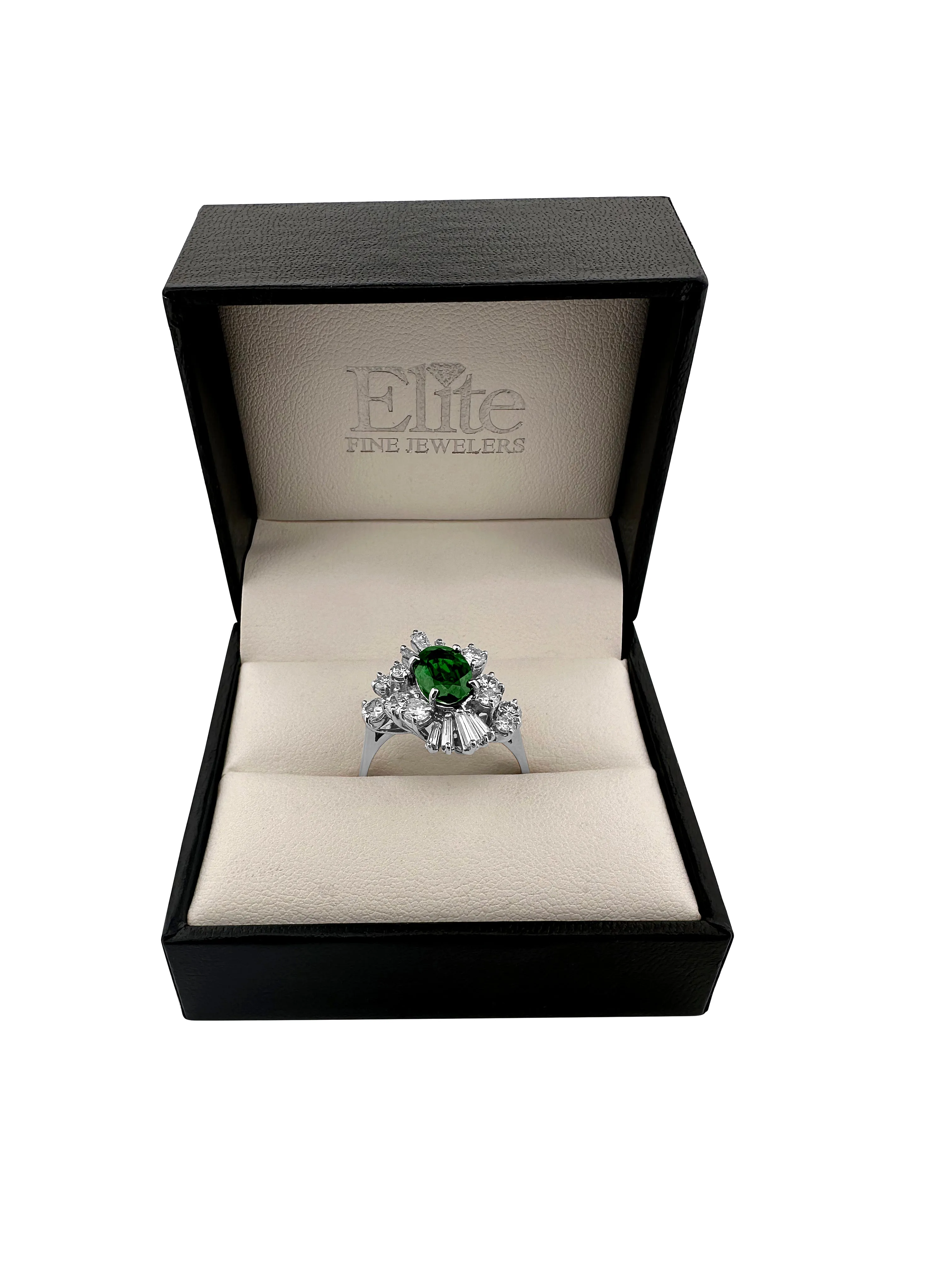 Tsavorite Garnet and Diamond Cocktail Ring in 18k White Gold