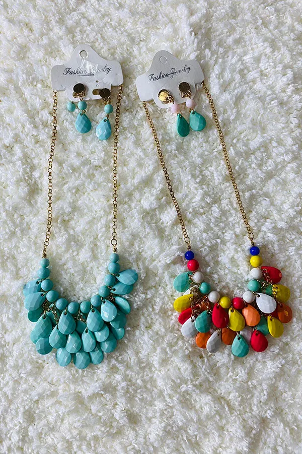 Turquoise & multi color girls necklace w/matching earrings set