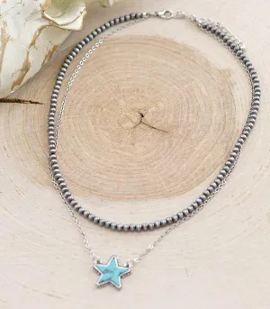 Turquoise Star Navajo Bead Layered Necklace