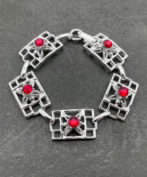 【USA輸入】 ヴィンテージ オープンワーク レッドビジュー ブレスレット/Vintage Openwork Red Bijou Filigree Bracelet