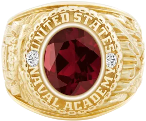 USNA Class Ring Mod™ with Mozambique Garnet Centerpiece and Diamond Dividers