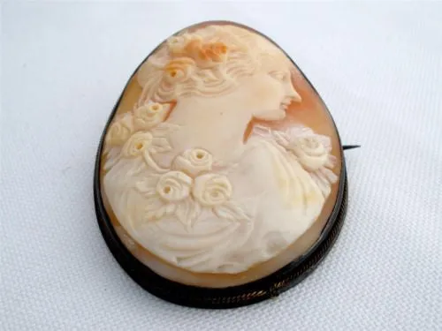 Victorian Cameo Brooch Carved Sterling Silver Frame Antique Pin