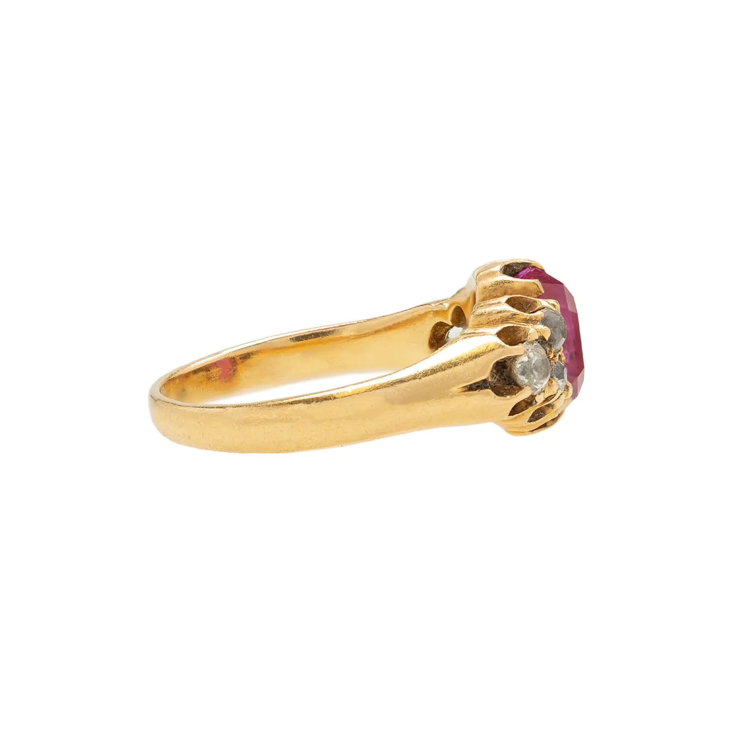 Victorian French 18k Burmese Ruby   Diamond Ring