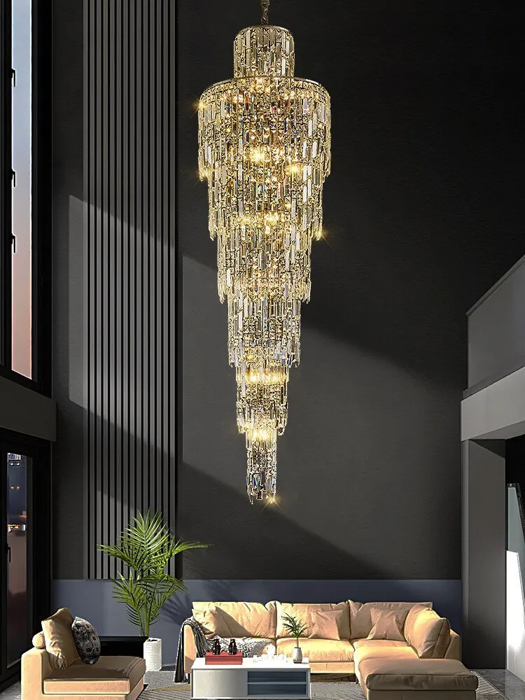 Villa Living Room Crystal High Ceiling Large Long Chandelier Light Lamp Staircase