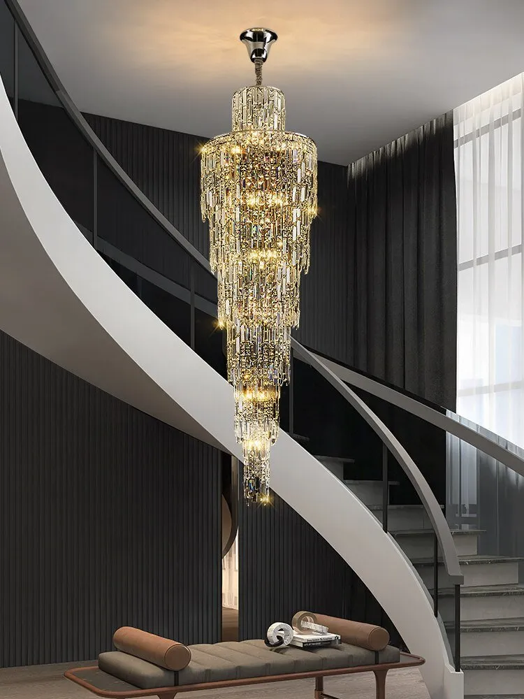 Villa Living Room Crystal High Ceiling Large Long Chandelier Light Lamp Staircase