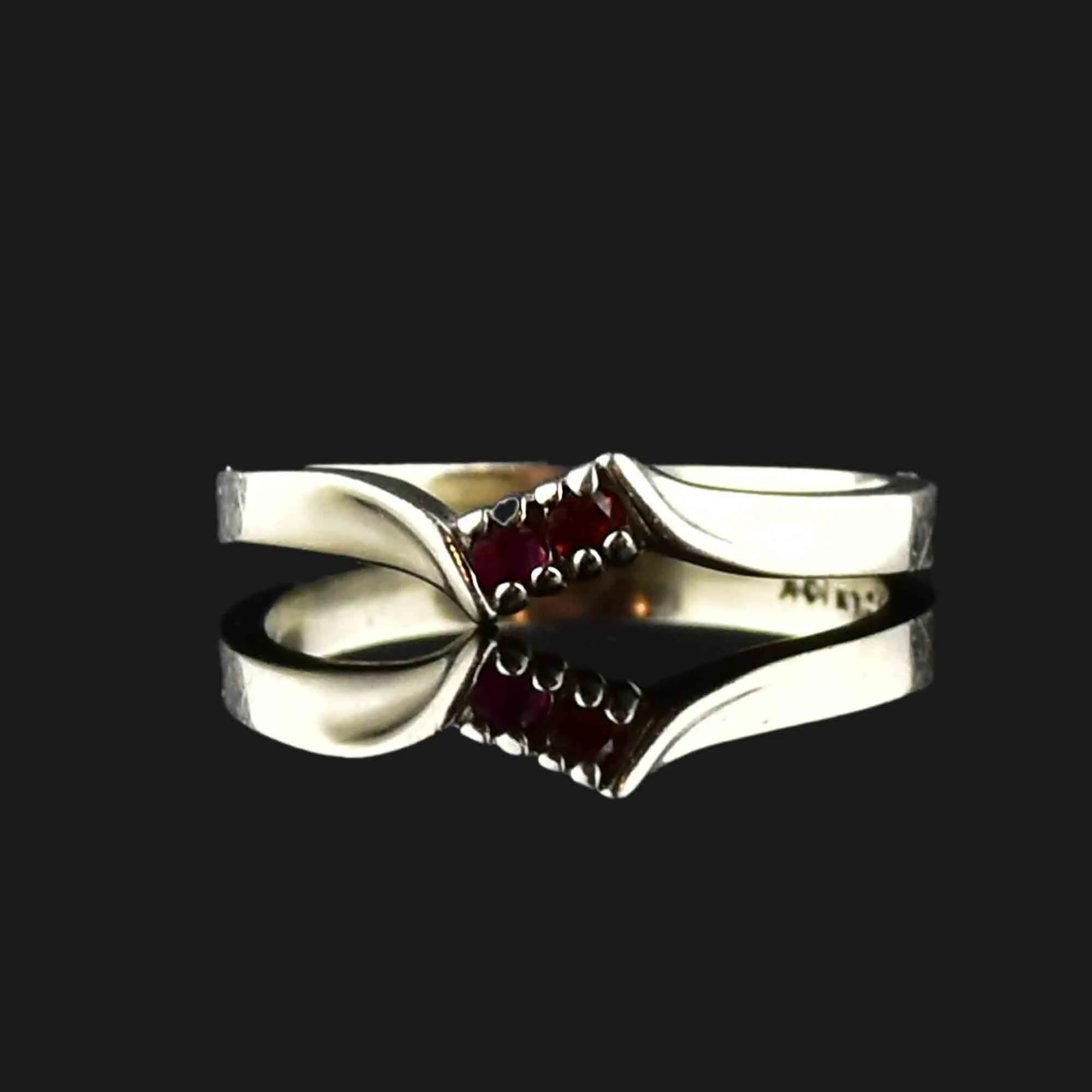 Vintage 10K White Gold Ruby Bypass Ring