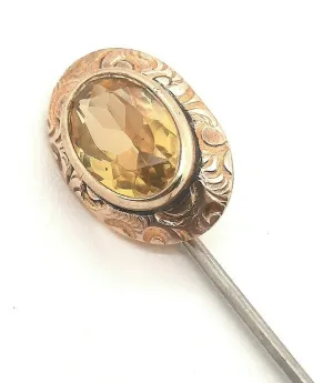 Vintage 9ct Yellow Gold & Citrine Pin Hat/Tie/Lapel Pin Fine Jewellery