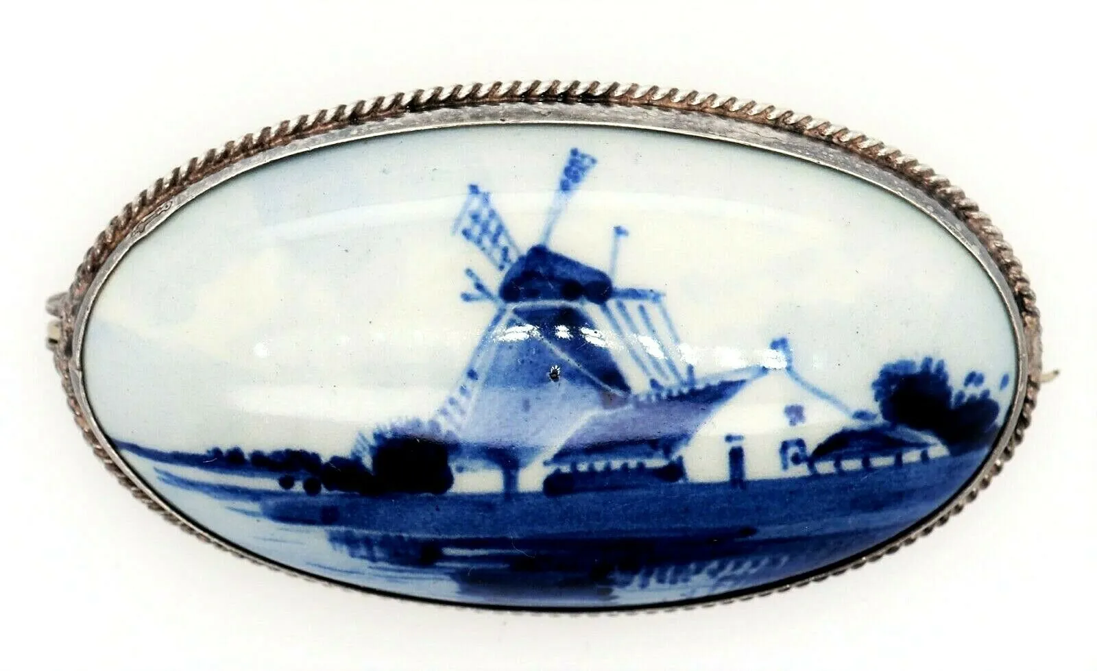 Vintage Blue Delft Holland Windmill Brooch