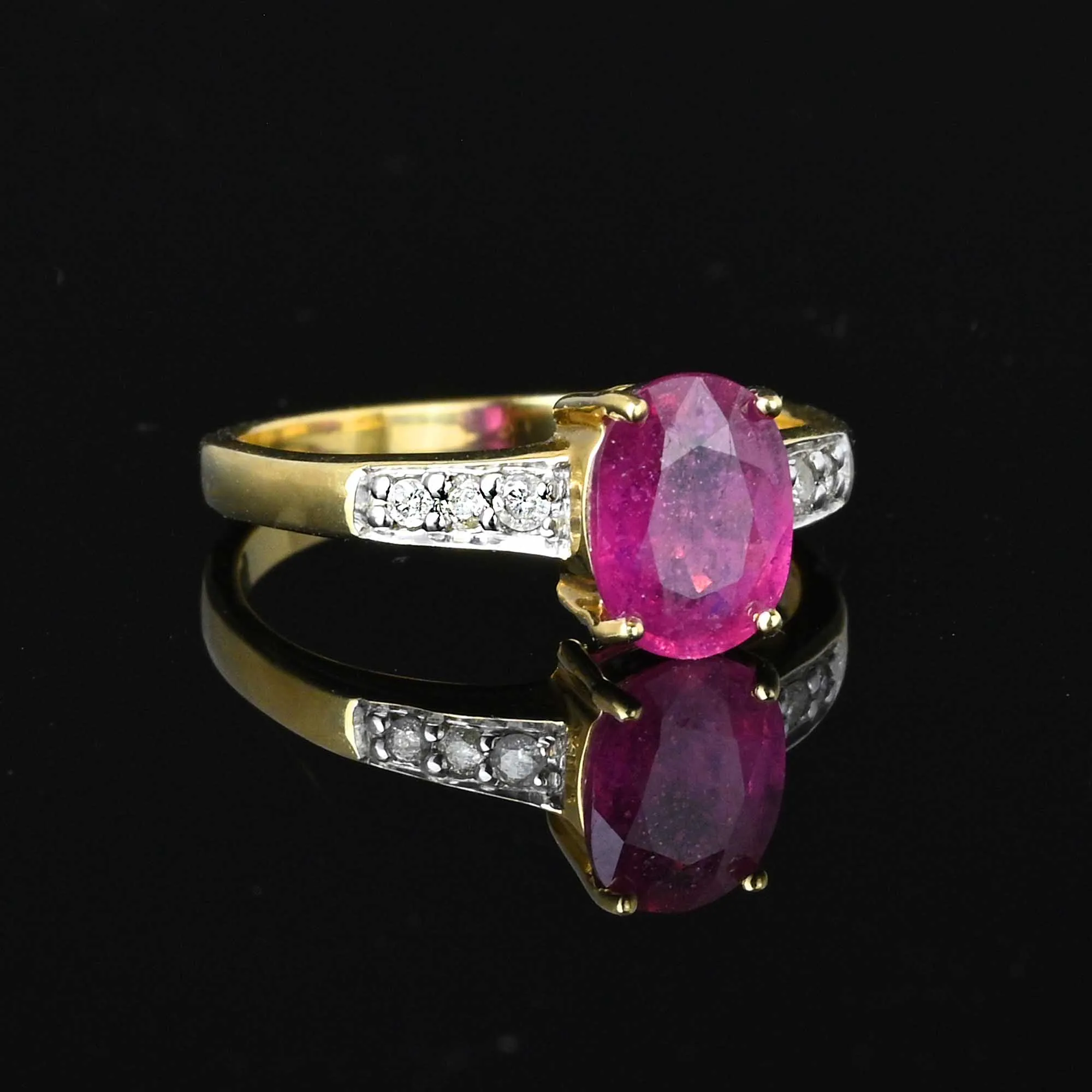 Vintage Gold Oval Natural Ruby and Diamond Ring