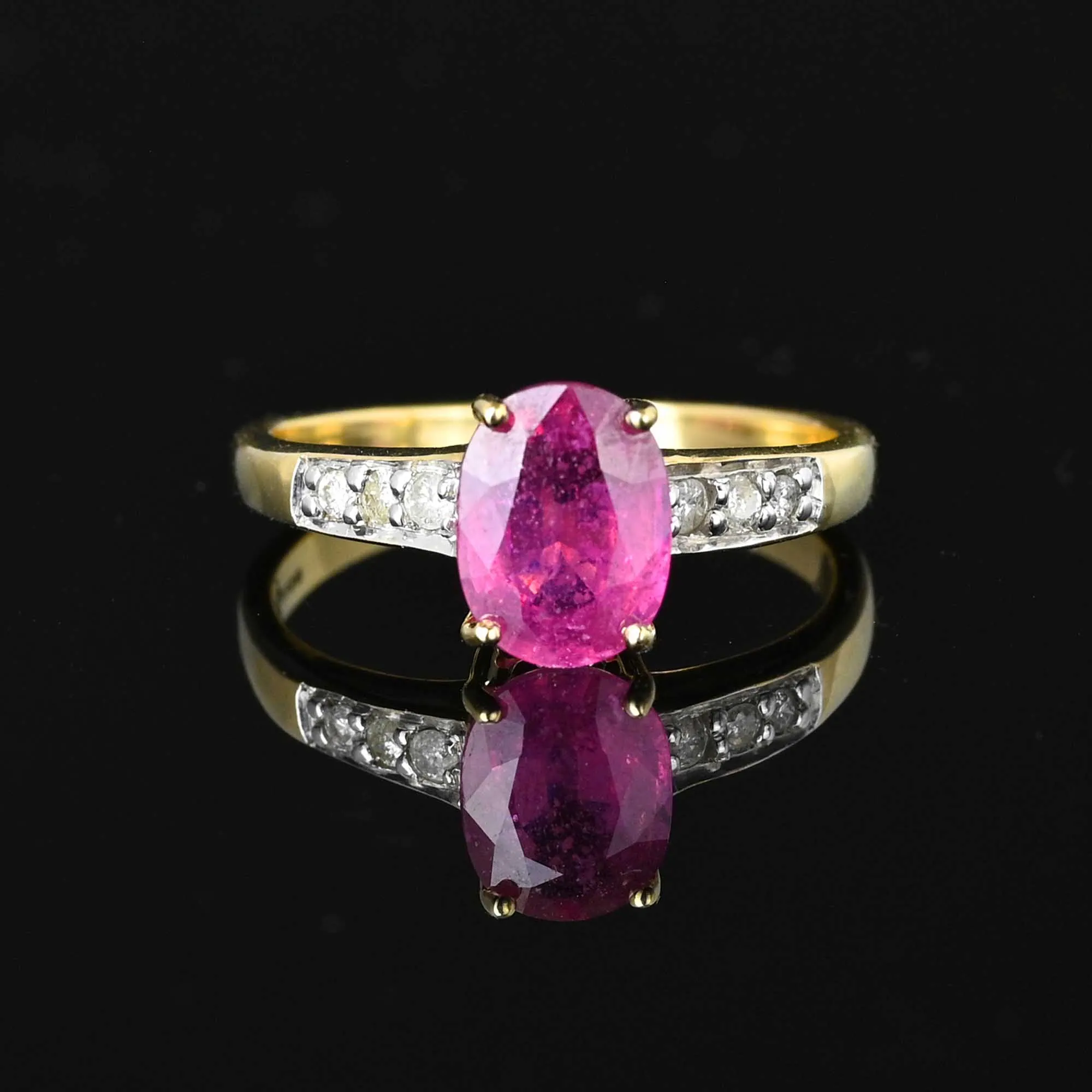 Vintage Gold Oval Natural Ruby and Diamond Ring