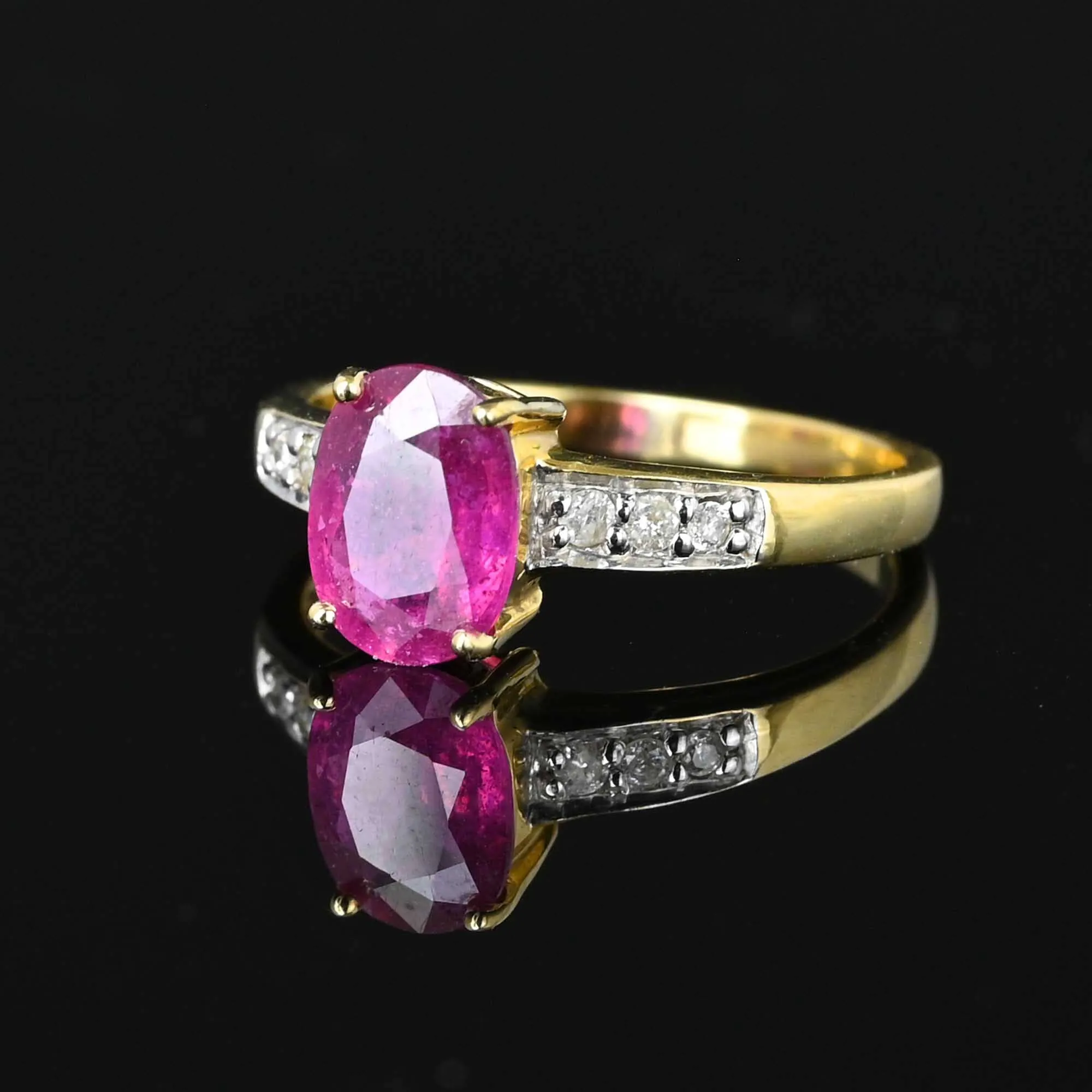 Vintage Gold Oval Natural Ruby and Diamond Ring