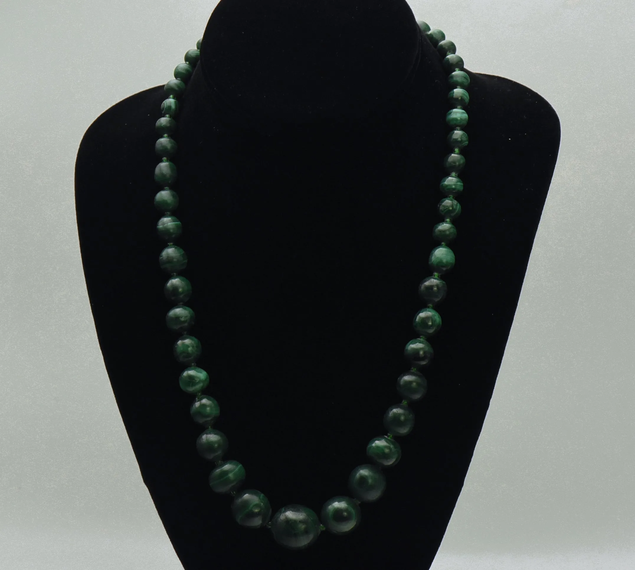 Vintage Hand Carved Malachite Bead Necklace - 21.5"