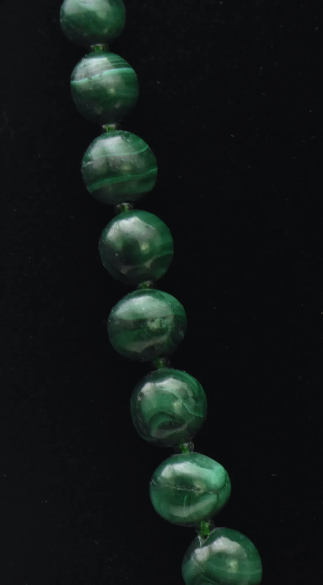 Vintage Hand Carved Malachite Bead Necklace - 21.5"