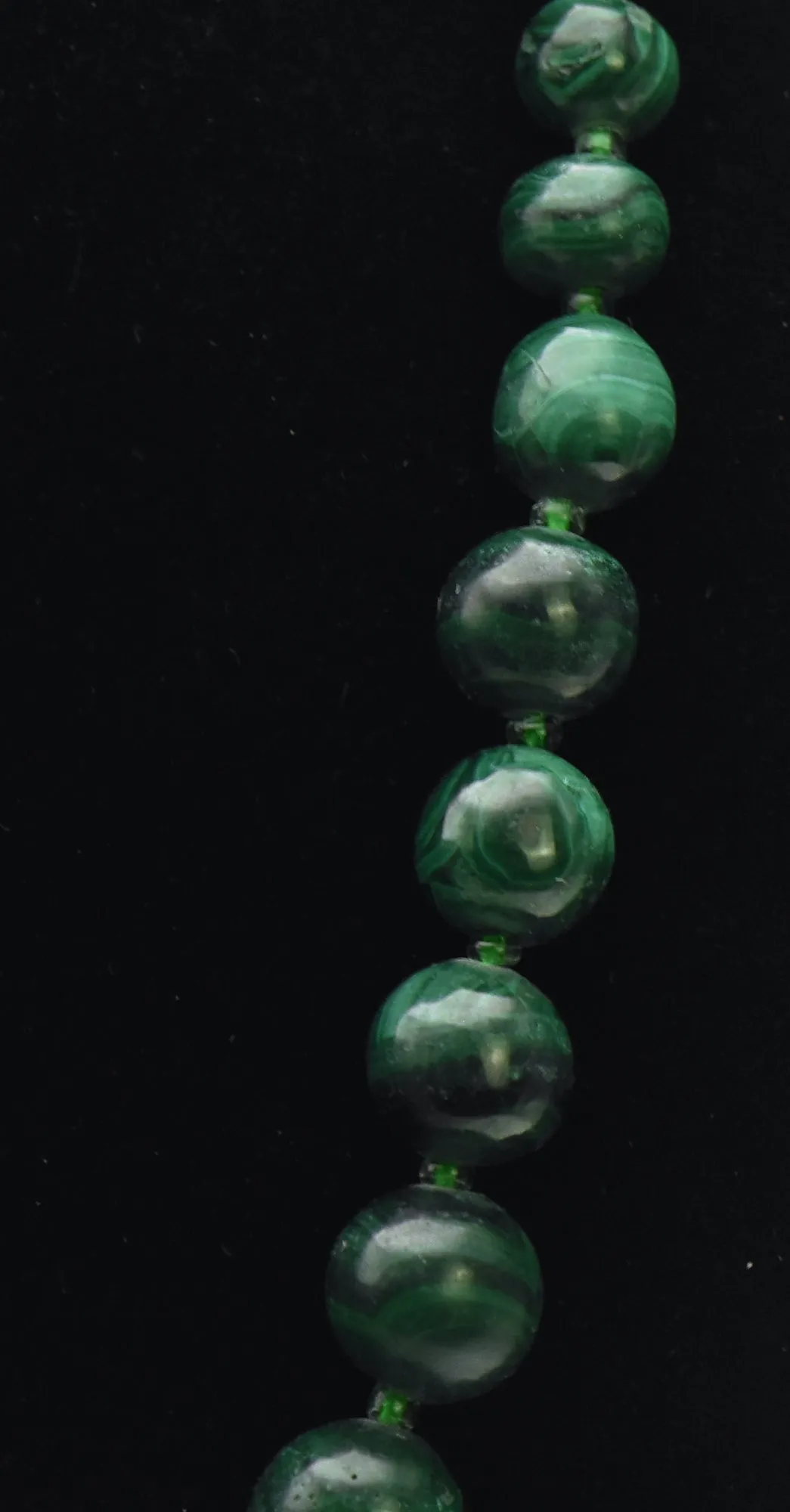 Vintage Hand Carved Malachite Bead Necklace - 21.5"