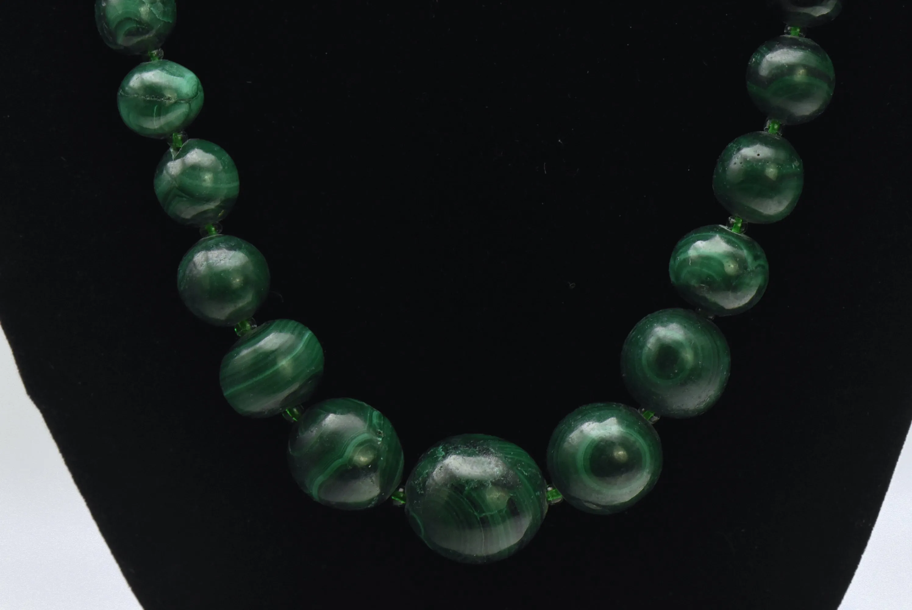 Vintage Hand Carved Malachite Bead Necklace - 21.5"