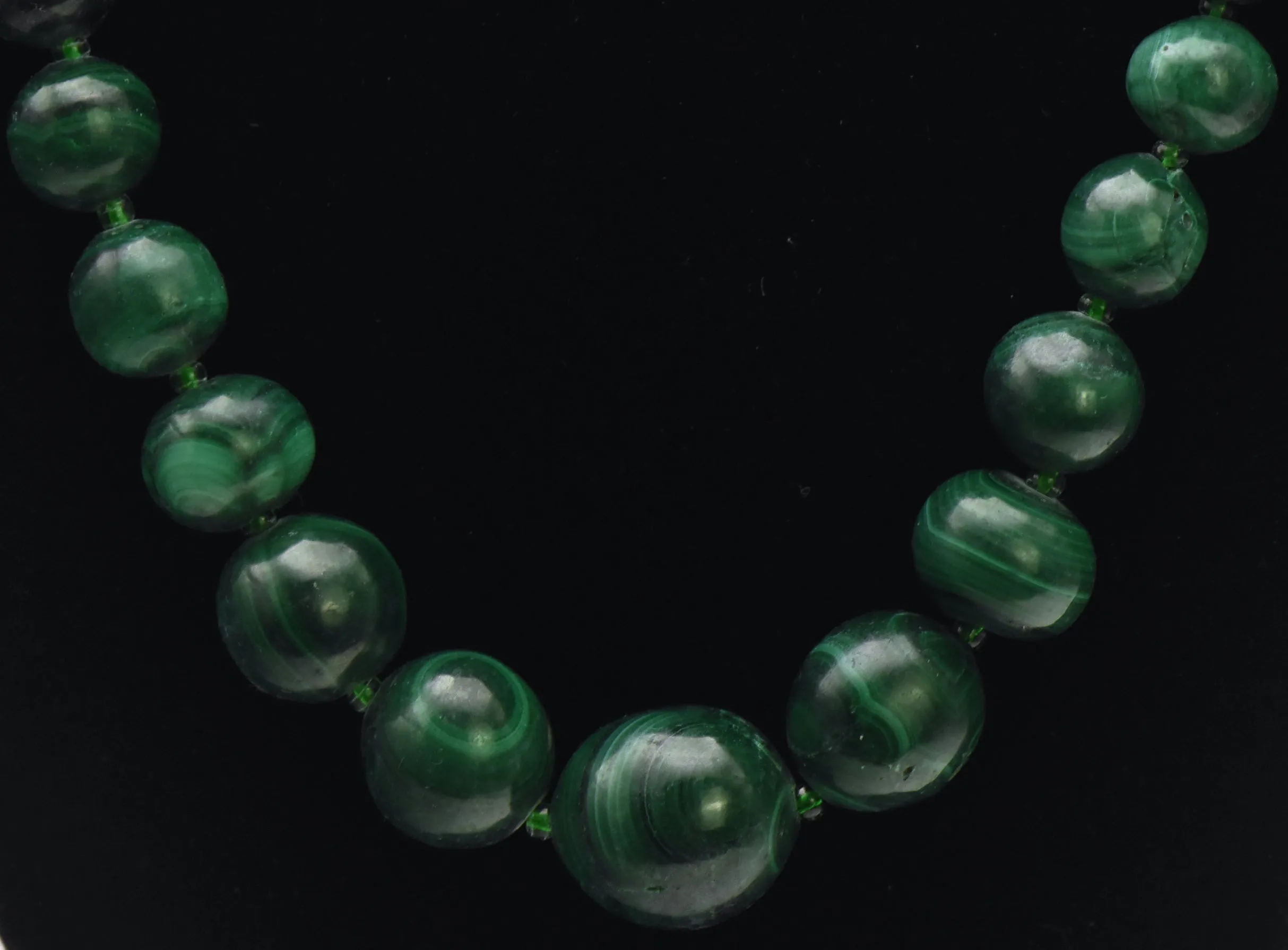 Vintage Hand Carved Malachite Bead Necklace - 21.5"