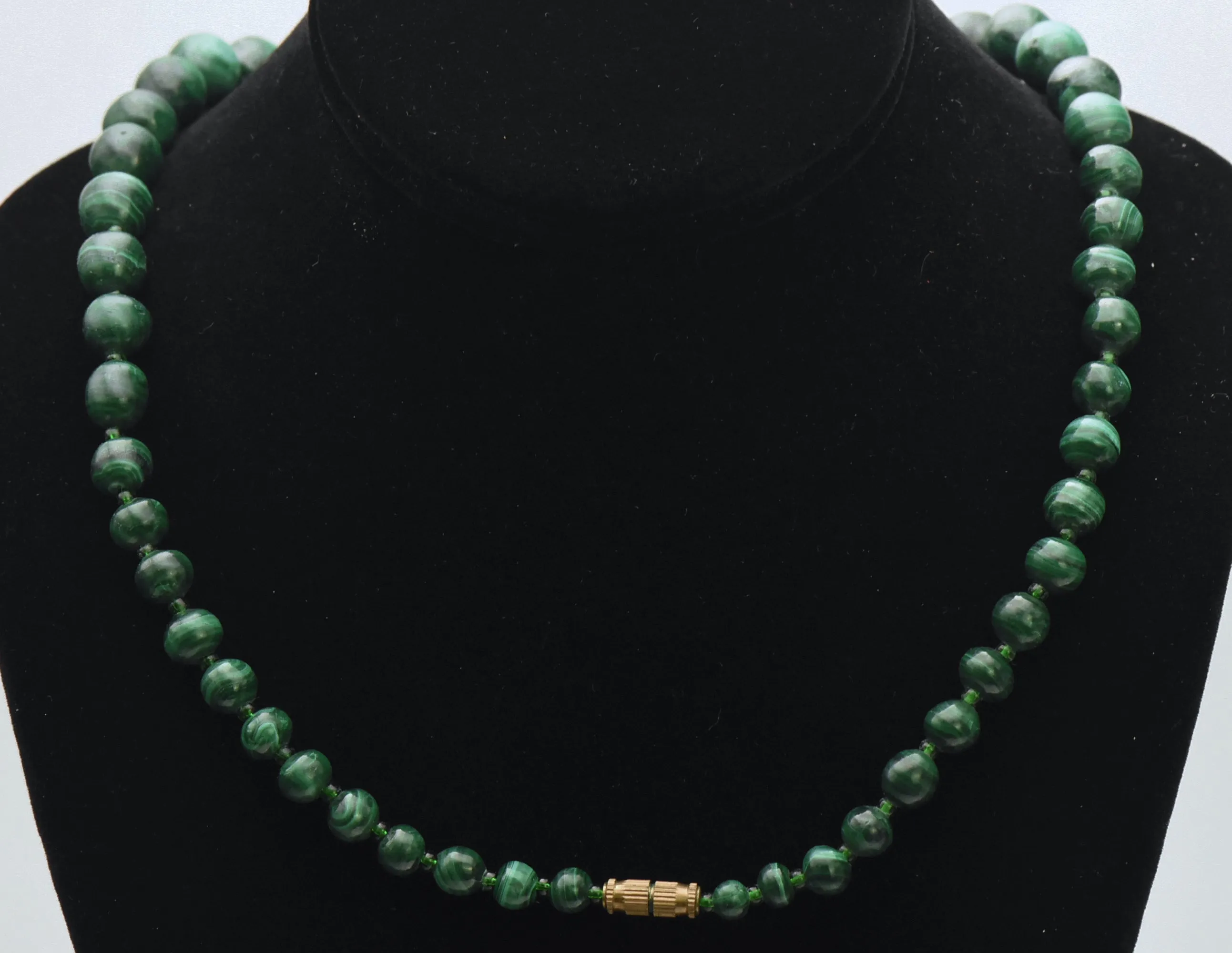 Vintage Hand Carved Malachite Bead Necklace - 21.5"