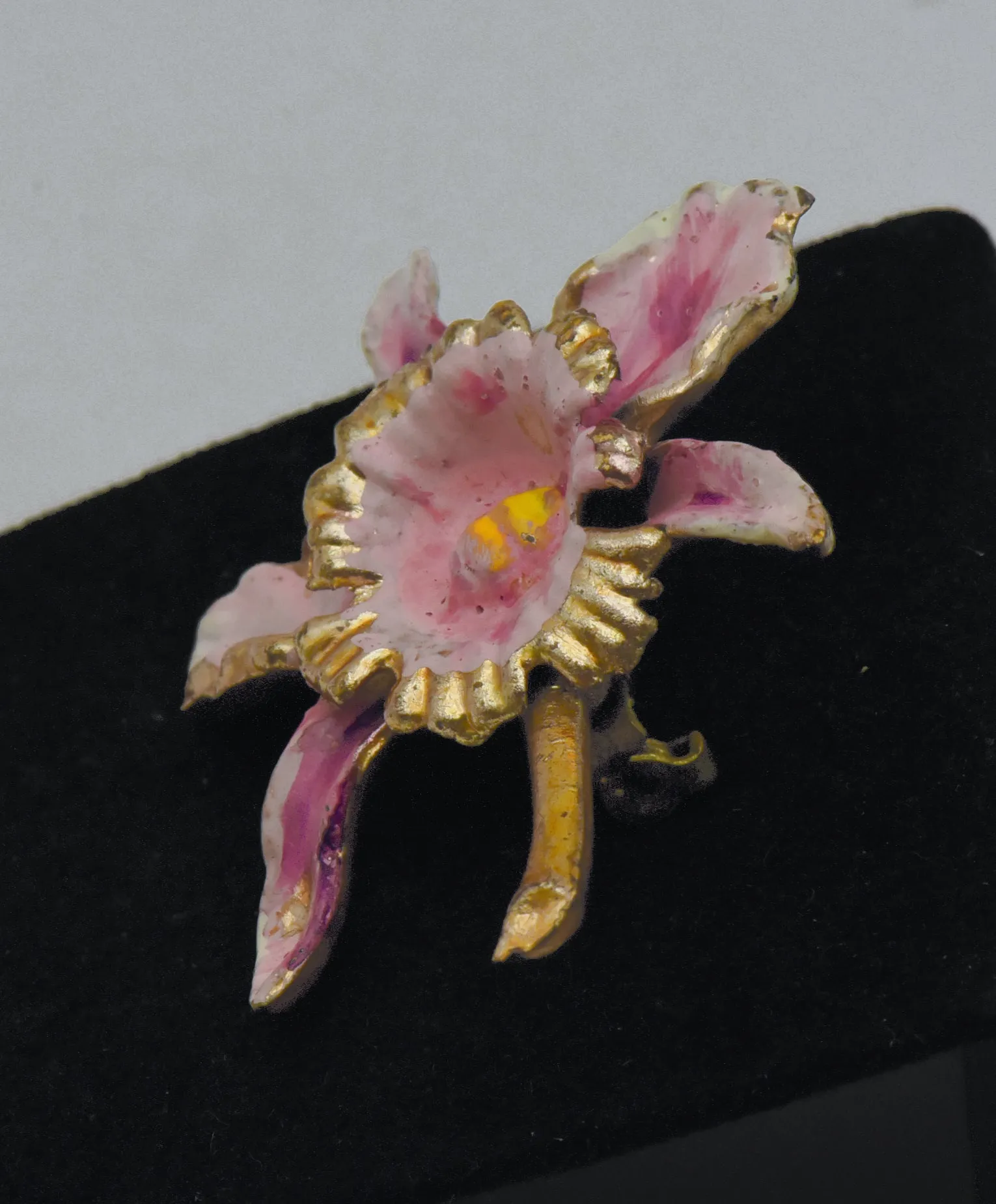 Vintage Hand Painted Orchid Brooch