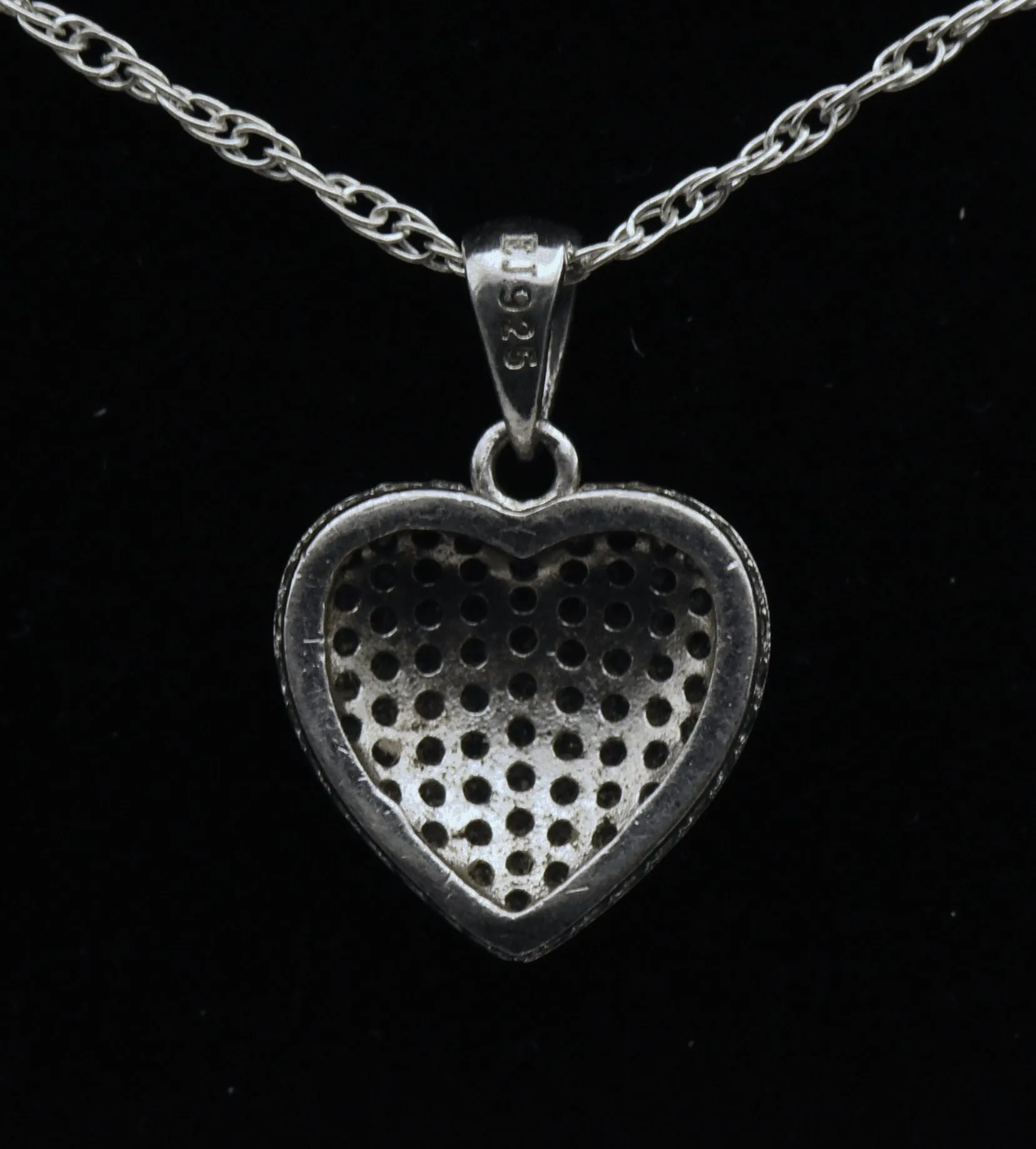 Vintage Pave Set CZ Sterling Silver Heart Pendant Chain Necklace - 18"